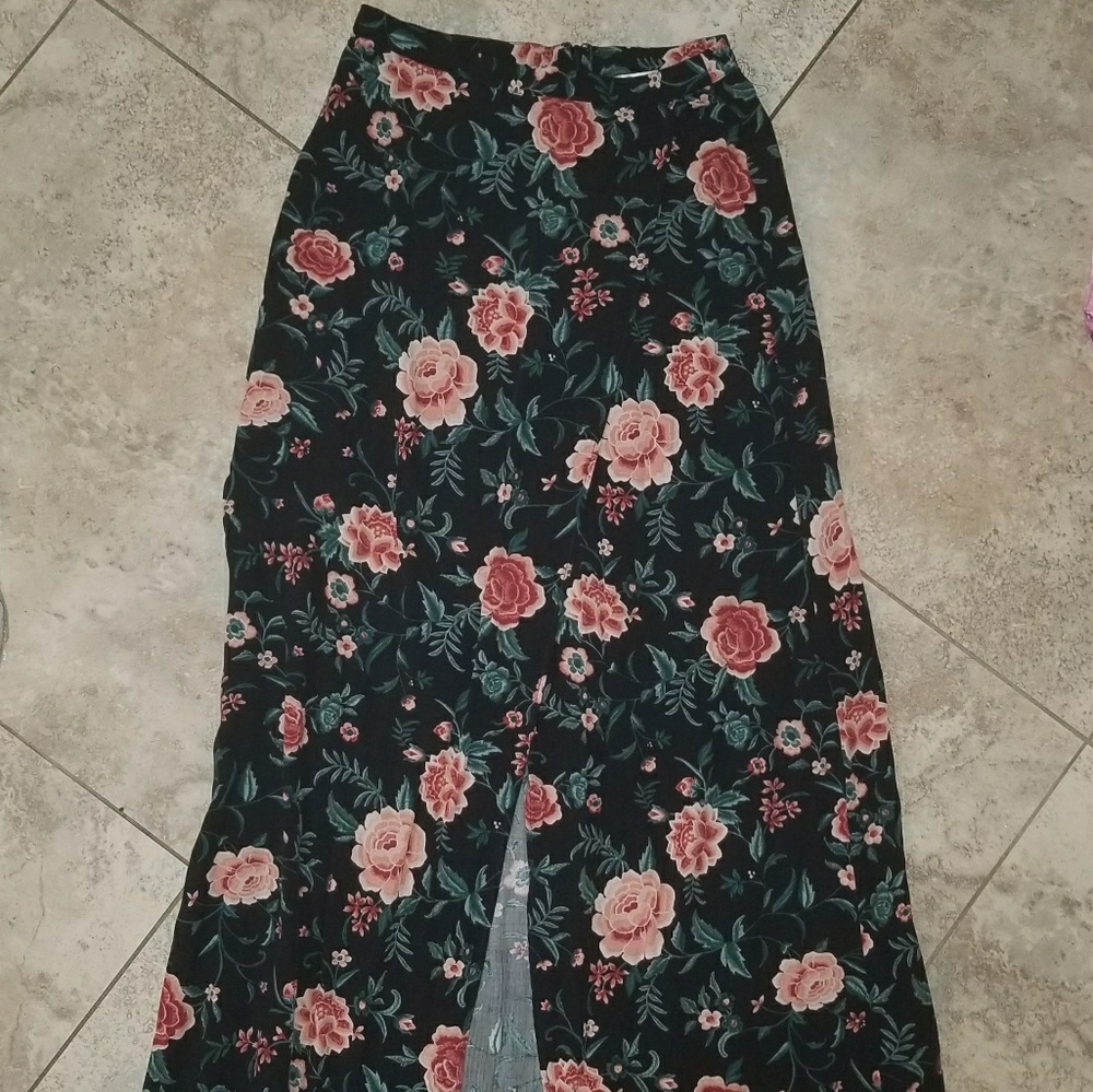Faux wrap floral maxi skirt